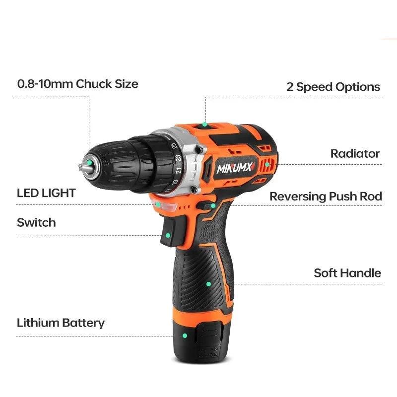 12V Electric Screwdriver 25 Plus 1 Settings Cordless Drill Two Gear Speed Mini Wireless Power Driver Battery Tools - novelvine