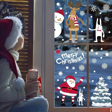 Christmas Window Clings Xmas Snowflake Santa Window Sticker - novelvine