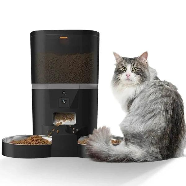 4L Automatic Smart Pet Feeder For Cats Small Dogs Food Dispenser With Camera Recorder Timing Quantitative Double Bowl - novelvine