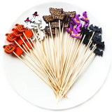 100/50 Pcs Halloween Disposable Bamboo Skewers – Pumpkin, Ghost Cocktail Sticks for Buffet & Desserts