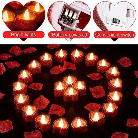 Love Heart Shape LED Tealight Candles Battery Operated Love Candle Electric Tea Lights for Valentine's Day Wed Party Decor - novelvine