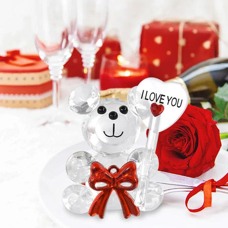 Valentines Day Gift Crystal Bear Glass Rose Artificial Flower Fashion Ornament Lovely Animal Wedding Home Decor Christmas Gifts - novelvine