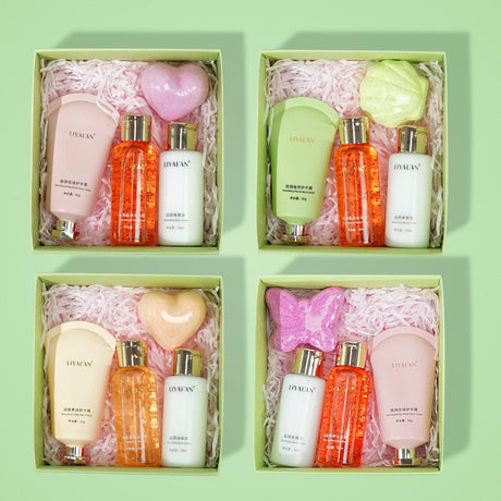 4pcs Bath & Body Gift Set for Women, Nourishing Home Spa Kit with Body Wash, Bath Bomb, Body Lotion, Hand Cream - novelvine