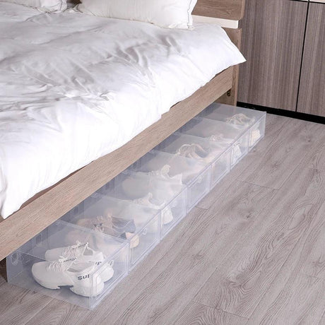 6pcs/Set Fold Plastic Shoes Case Thickened Transparent Drawer Case Plastic Shoe Boxes Stackable Box Shoe Organizer Shoebox - novelvine