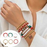 5PCS Christmas Crystal Charm Bracelet Set – Snowflake, Tree & Beaded Adjustable Rope Bracelets for Women