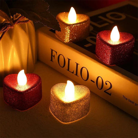 Love Heart Shape LED Tealight Candles Battery Operated Love Candle Electric Tea Lights for Valentine's Day Wed Party Decor - novelvine