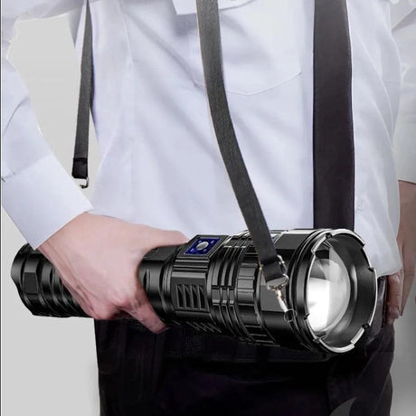 Ultra-Bright 15000000 Lumens LED Tactical Flashlight - Waterproof, 5 Modes, Zoomable, Rechargeable with Power Bank Function