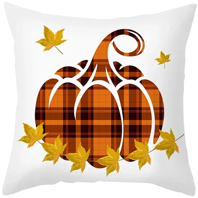 Autumn Maple Leaf Pumpkin Pillowcase – 45x45cm Fall Home Décor | Grateful Thanksgiving Throw Pillow Cover | Polyester Cushion Cover