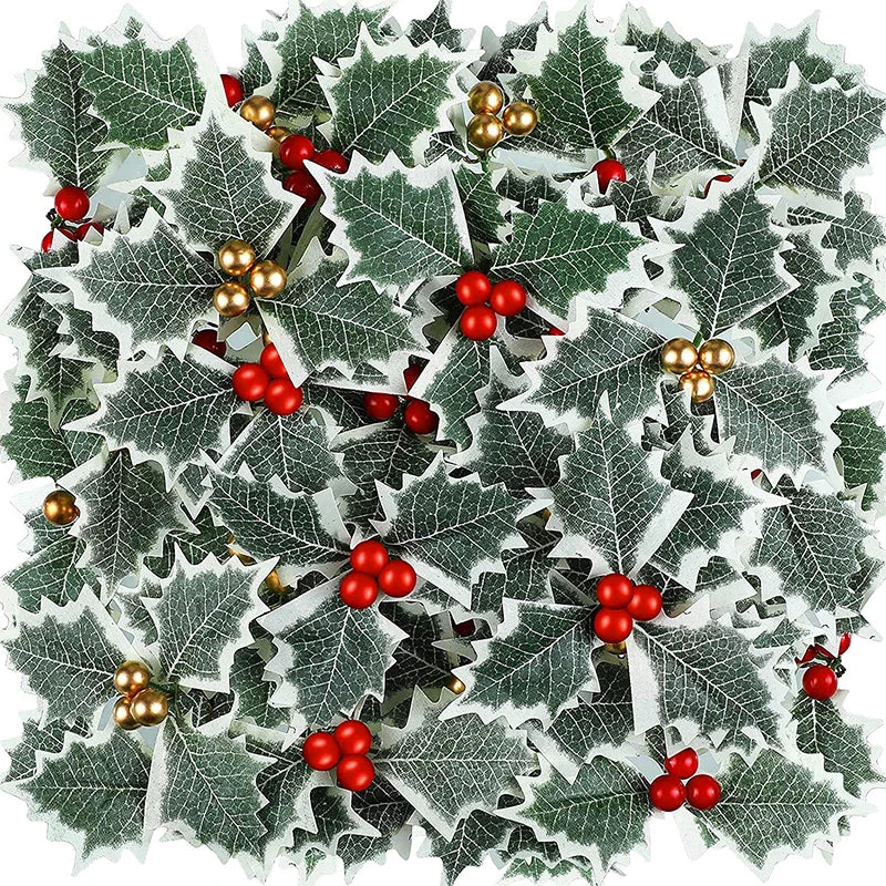 Christmas Holly Leaves & Red Berries – Artificial DIY Wreath Décor for Home, Party, Xmas Tree & New Year Gifts