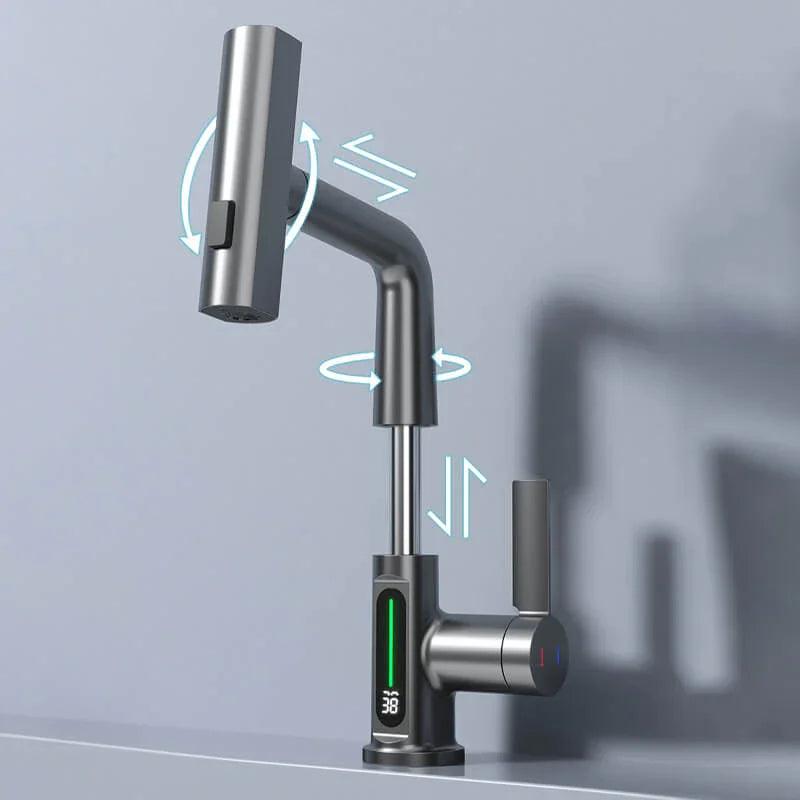 Pulling Lifting Digital Display Faucet Bathroom Smart Temp Tap 360 Rotating Faucet 5Sprayer Water Saving Hot Cold Washbasin Faucet - novelvine