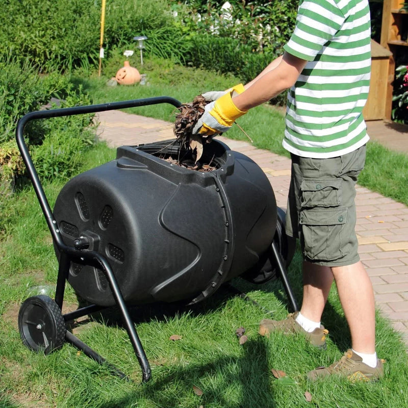 170L Large Capacity Dual Chamber Compost Tumbler – Heavy-Duty Rotating Garden Bin for Leaves, Yard Waste & Organic Composting