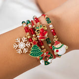 5PCS Christmas Crystal Charm Bracelet Set – Snowflake, Tree & Beaded Adjustable Rope Bracelets for Women