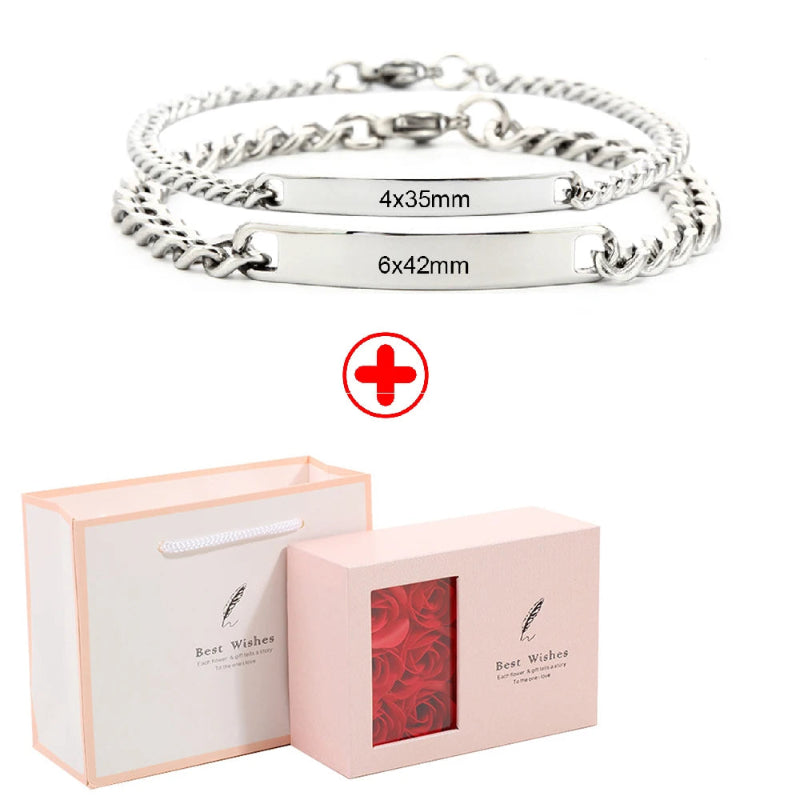 2pcs Personalized Stainless Steel Name Bracelet Set – Custom Couple Gift with Jewelry Box