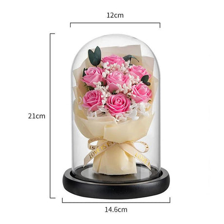 Soap Rose Bouquet In Glass Dome Artificial Sun Flower Eternal Love for Valentine ,Mother Day and Christmas Gift for Women - novelvine