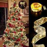 Christmas Ribbon Fairy Light String Christmas Tree Ornaments Lamp String Lights Garland Lace Bow For Navidad New Year Home Decor - novelvine
