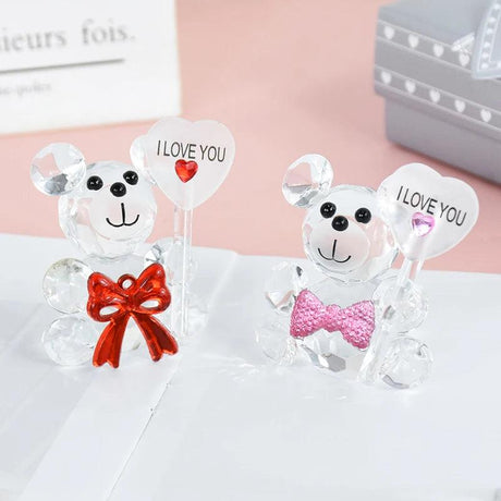 Valentines Day Gift Crystal Bear Glass Rose Artificial Flower Fashion Ornament Lovely Animal Wedding Home Decor Christmas Gifts - novelvine