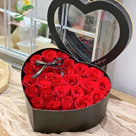 24/18PC Heart Shape Rose Gift Box Artificial Eternal Rose Bouquet Forever Red Rose Valentine Day Gift Christmas Birthday Wedding - novelvine