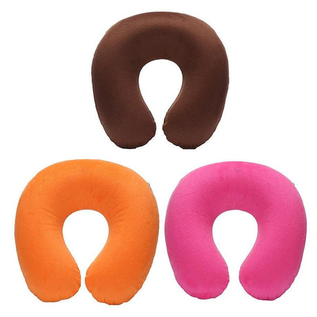 U-shaped Travel Pillow Car Air Flight Office Inflatable Neck Pillow Short Plush Cover PVC Support Headrest Soft Nursing Cushion - novelvine