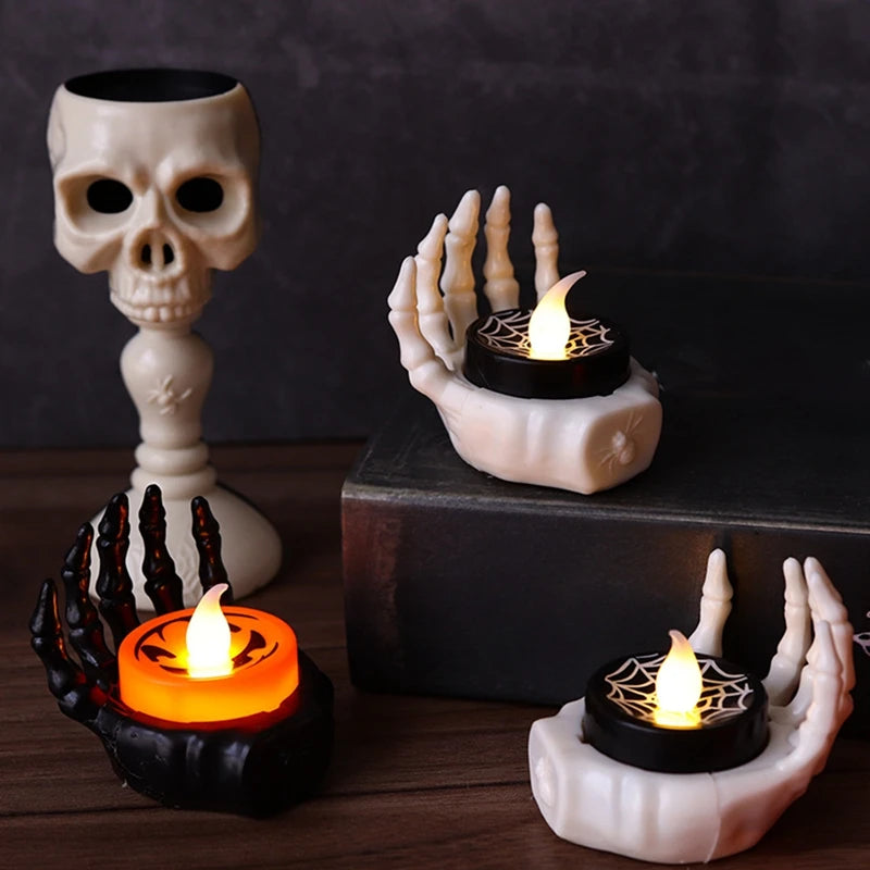 Horror Halloween Ghost Hand LED Candle Lantern – Skull, Spider, Bat Design Party Decoration for Home & Outdoor