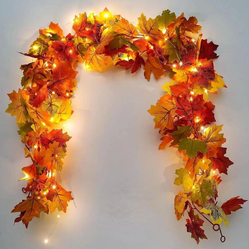 200CM Artificial Autumn Maple Leaf Garland – Fall Vine Wreath for Home, Door, Wall & Garden Decorations
