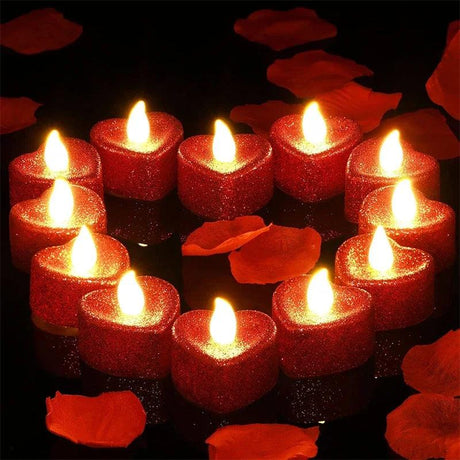 Love Heart Shape LED Tealight Candles Battery Operated Love Candle Electric Tea Lights for Valentine's Day Wed Party Decor - novelvine