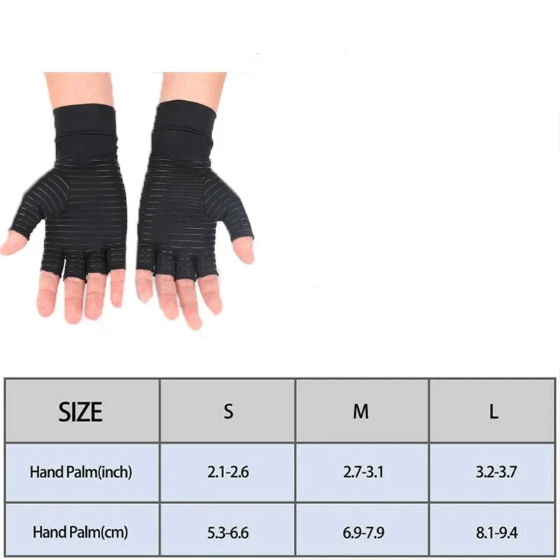 Compression Arthritis Gloves for Joint Pain Relief - Half Finger Brace Therapy with Copper, Anti-slip Wrist Support