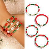 5PCS Christmas Crystal Charm Bracelet Set – Snowflake, Tree & Beaded Adjustable Rope Bracelets for Women
