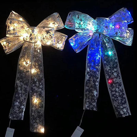 Christmas Ribbon Fairy Light String Christmas Tree Ornaments Lamp String Lights Garland Lace Bow For Navidad New Year Home Decor - novelvine