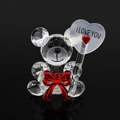 Valentines Day Gift Crystal Bear Glass Rose Artificial Flower Fashion Ornament Lovely Animal Wedding Home Decor Christmas Gifts - novelvine