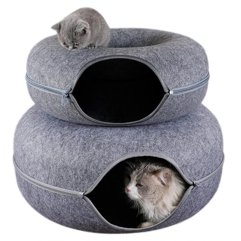 Donut Cat Bed & Tunnel – Interactive Pet Cat House, Dual-Use Indoor Toy for Training & Play