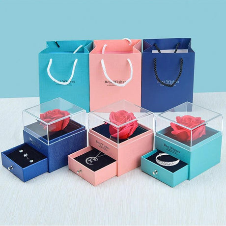 Lover's Rose Jewelry Gift Box Ring Earrings Necklace Storage Boxes Wedding Valentine's day Artificial Eternal Rose Jewelry Case - novelvine