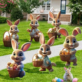 6-Piece Vintage Easter Bunny Garden Decoration Set with Stakes – Adorable Spring & Easter Rabbit Lawn Decor with Colorful Eggs