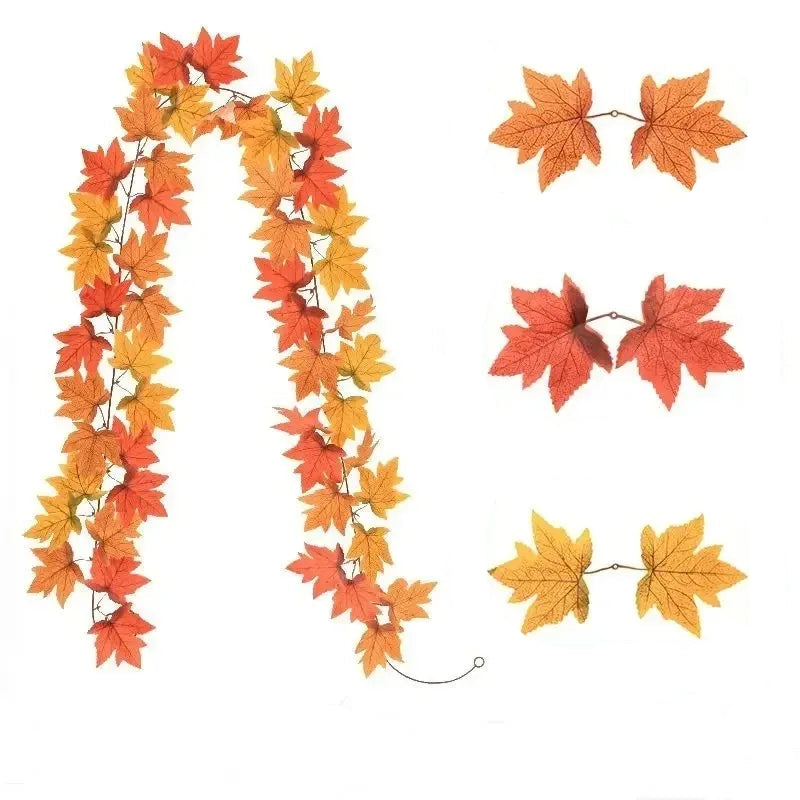 200CM Artificial Autumn Maple Leaf Garland – Fall Vine Wreath for Home, Door, Wall & Garden Decorations