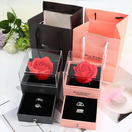 Lover's Rose Jewelry Gift Box Ring Earrings Necklace Storage Boxes Wedding Valentine's day Artificial Eternal Rose Jewelry Case - novelvine