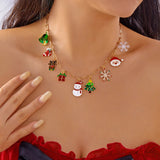 New Year Christmas Tree Pendant Necklace – Rhinestone Snowflake, Santa Claus & Bell Choker for Women | Festive Holiday Party Jewelry Gift
