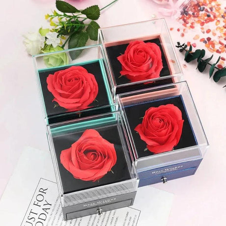 Lover's Rose Jewelry Gift Box Ring Earrings Necklace Storage Boxes Wedding Valentine's day Artificial Eternal Rose Jewelry Case - novelvine