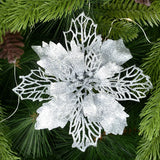 5pcs Glitter Artificial Christmas Flowers – 9-16cm Xmas Tree Decorations, Home Décor Ornaments, Fake Flowers for New Year & Holiday Décor