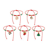 5PCS Christmas Crystal Charm Bracelet Set – Snowflake, Tree & Beaded Adjustable Rope Bracelets for Women
