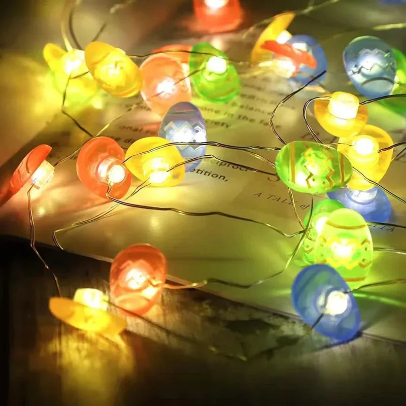Easter Party Light String – Bunny, Carrot & Colorful Egg Decorations | Happy Easter 2025 LED Garland for Home & Holiday Décor