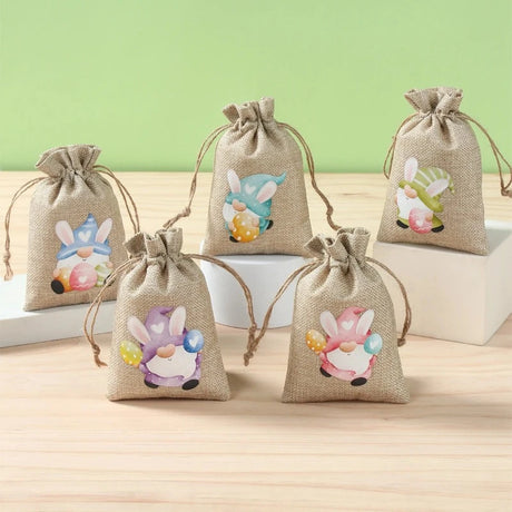 6Pcs Easter Linen Gift Bag: Bunny Candy Cookie Packing Bags for Spring Party Favors, Kids' Birthday, and Easter Gifts