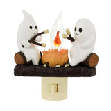 Ghost Campfire Nightlight – Flickering Halloween Plug-In with Pumpkin Design