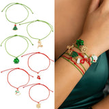 5PCS Christmas Crystal Charm Bracelet Set – Snowflake, Tree & Beaded Adjustable Rope Bracelets for Women