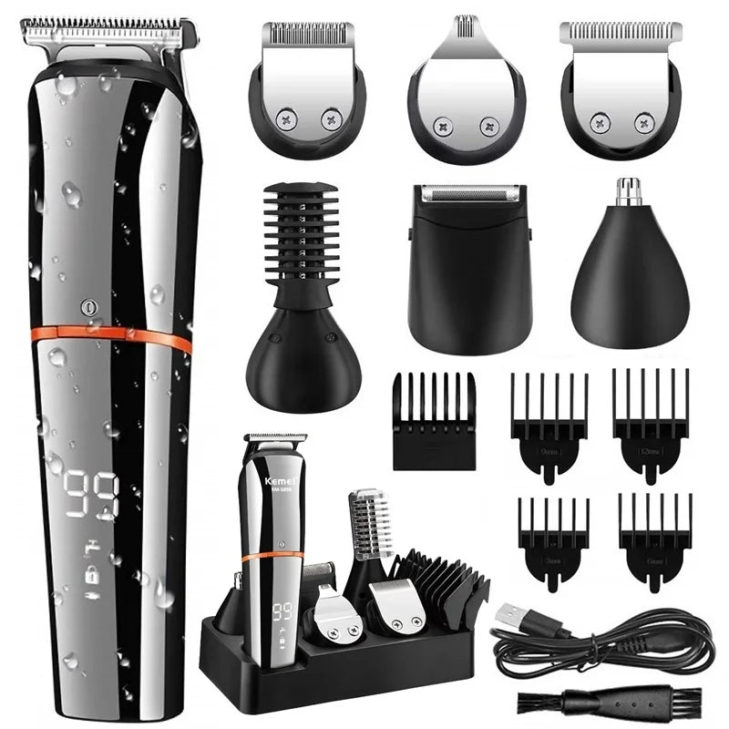 Kemei All-In-One Hair Trimmer for Men – Waterproof Beard, Hair & Body Grooming Kit with Electric Shaver