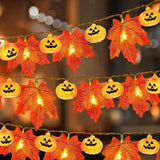 Autumn Maple Leaf & Pumpkin Garland with LED Lights – Thanksgiving & Halloween Décor