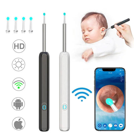 High-Precision Smart Visual Ear Cleaning Kit - 500W Mini Camera Otoscope for iPhone and Android - Health Care Ear Cleaner with Ear Sticks - Explore and Maintain Ear Health with Precision