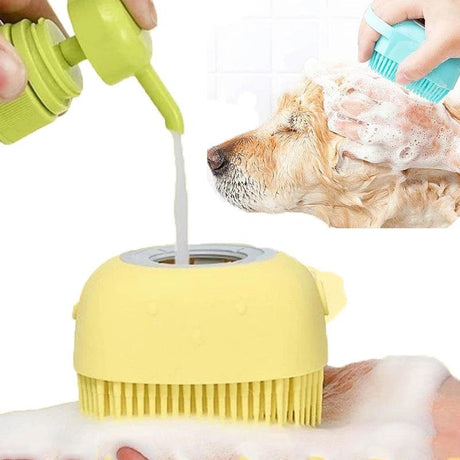 Bathroom Dog Bath Brush Massage Gloves Soft Safety Silicone Comb with Shampoo Box Pet Accessories for Cats Shower Grooming Tool - novelvine