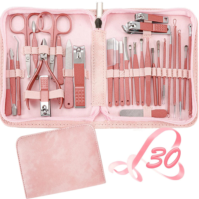 30-Piece Professional Nail Clippers Manicure & Pedicure Set with Portable Travel Case – Stainless Steel Cuticle Nippers & Precision Nail Care Kit