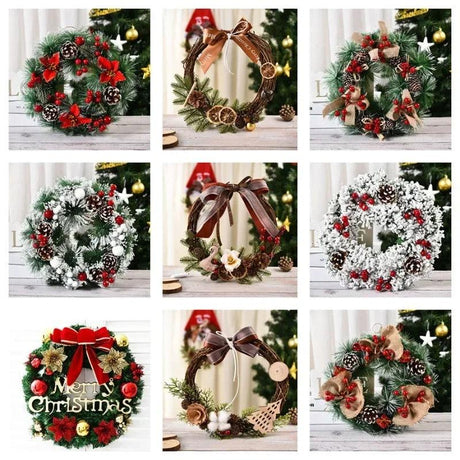 Christmas Wreath with Pinecones Red Berries Ribbon Snowflake for Front Door Christmas Party Decor Winter Outdoor Indoor 1pack - novelvine