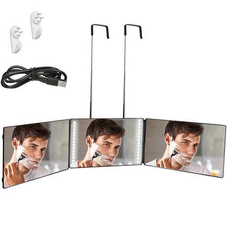 Household Retractable Hanging 3-way hair cutting Mirror, 360 Trifold