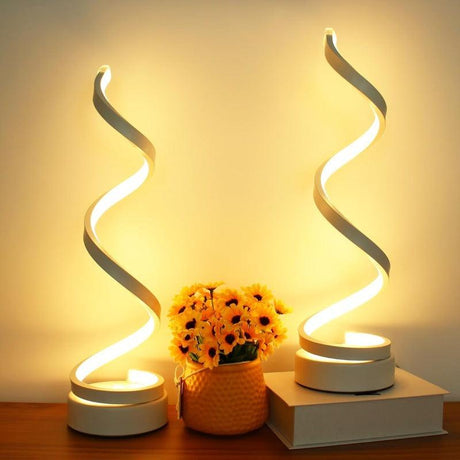 Modern Table Lamps Set of 2, Dimmable Spiral Table Lamps for Nightstand, 12W LED Desk Lamp 3 Color 10 Brightness Level Bedside Lamps Desk Light Office Lamp for Bedroom, Living Room (White)